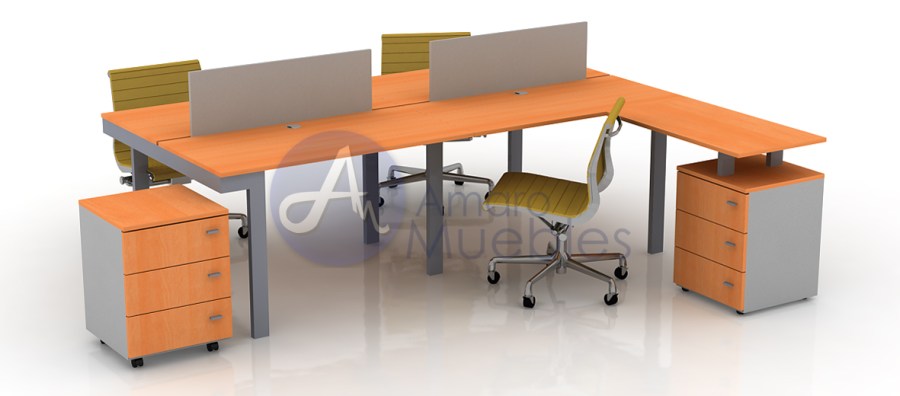 elle workstation 4 puestos haya aluminio